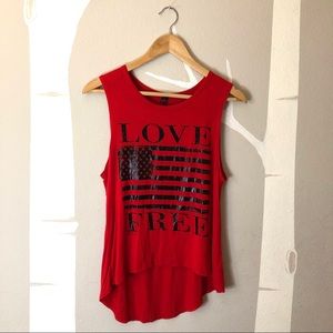 Red & Black Love Free American Flag Tank
